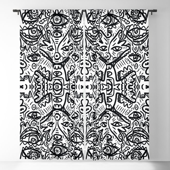 Black and White Graffiti Art Mandala Pattern  Blackout Curtain