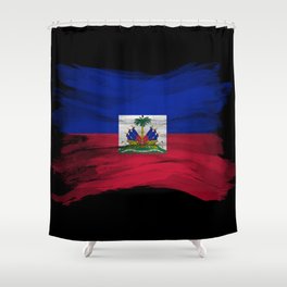 Haiti flag brush stroke, national flag Shower Curtain