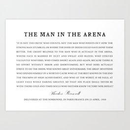 Man In The Arena, Theodore Roosevelt, Framed Art Art Print
