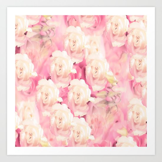 White and pink flowers in summer romance - vintage style Art Print
