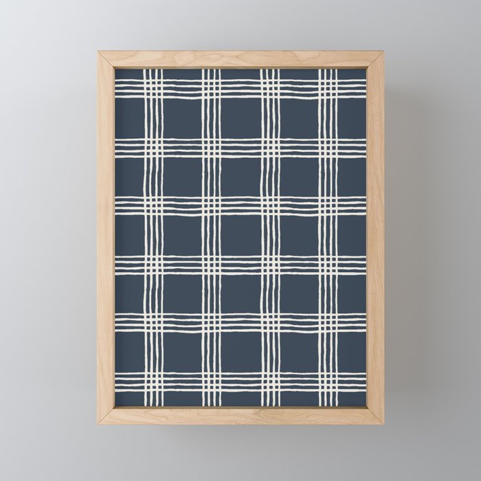 Handdrawn Stripes - Naval Blue Framed Mini Art Print