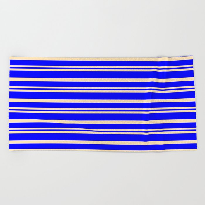 Beige and Blue Colored Stripes Pattern Beach Towel