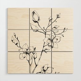 Magnolia pen drawing | Botanical Illustration in black and white  Wood Wall Art