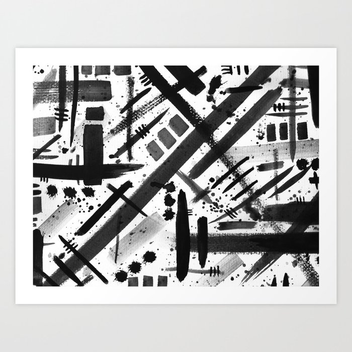 Abstract Black And White Watercolor Brush Lines Bold Modern