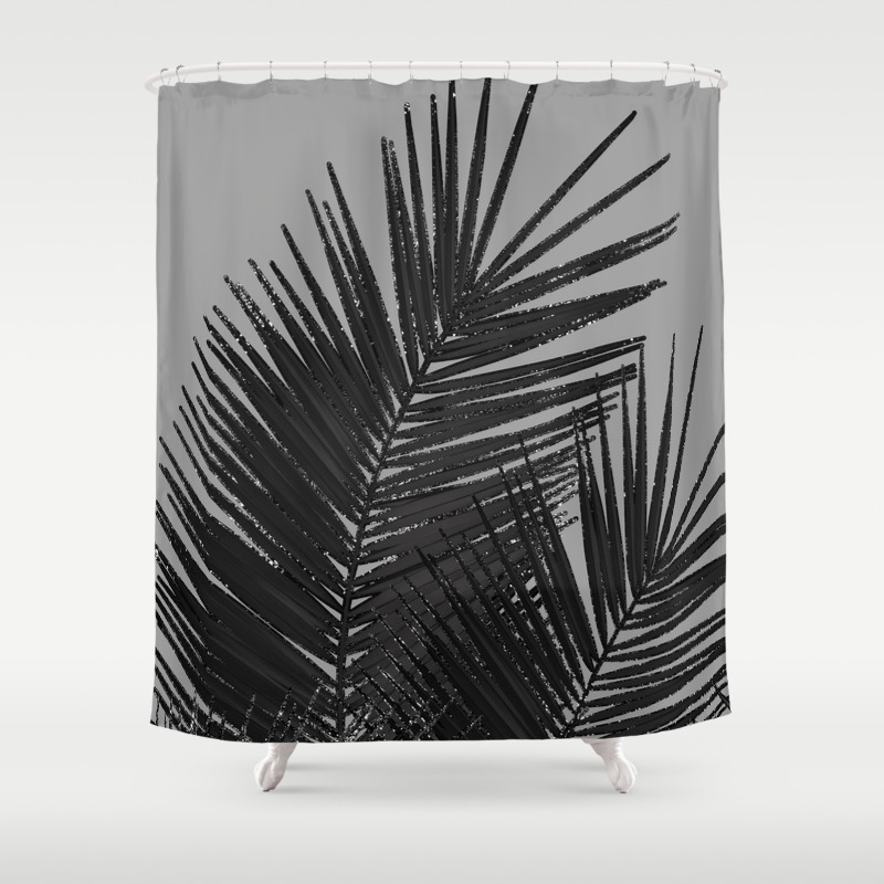 Gray Black Palm Leaves With Black Silver Glitter 1 Tropical Decor Art Society6 Shower Curtain By Anitabellajantz Society6