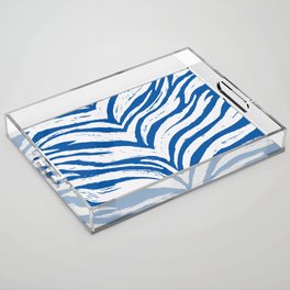 Tiger Stripes - Dark Blue & White - Animal Print - Zebra Print Acrylic Tray