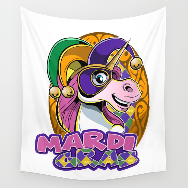 Mardi Gras Sweet Unicorn With Cute Mask Wall Tapestry By