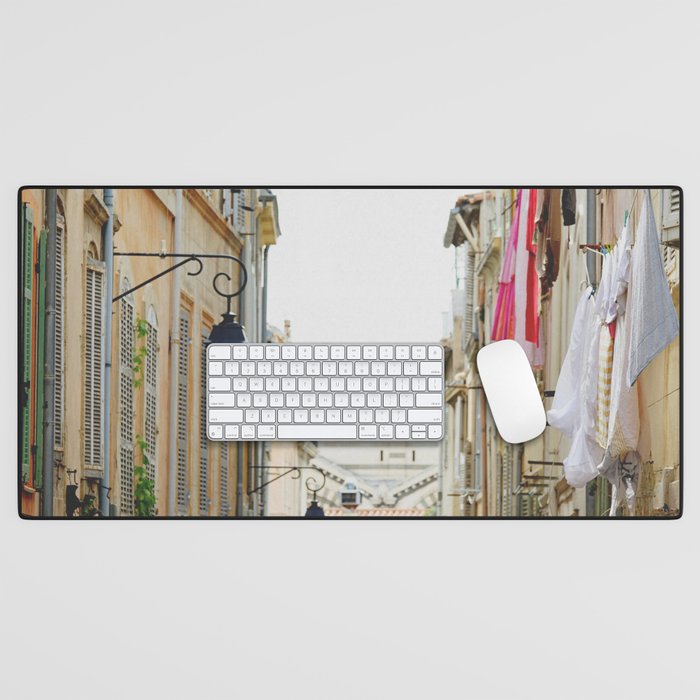 Clothesline in Marseille old town, France Desk Mat by Carolina Reina