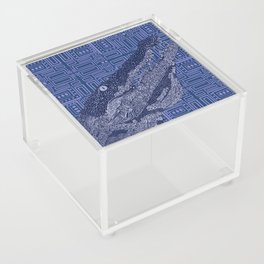 Blue crocodile on patterned background Acrylic Box
