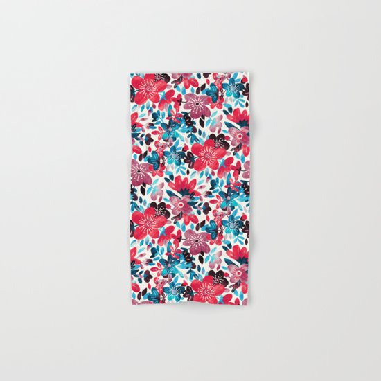 Happy Red Flower Collage Hand & Bath Towel