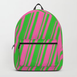 [ Thumbnail: Hot Pink & Lime Green Colored Striped/Lined Pattern Backpack ]