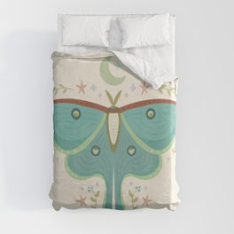 Luna Moth with Moon and Stars Duvet Cover