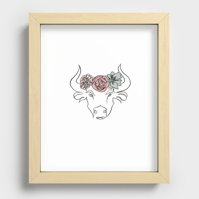 Taurus Floral Line Art Recessed Framed Print