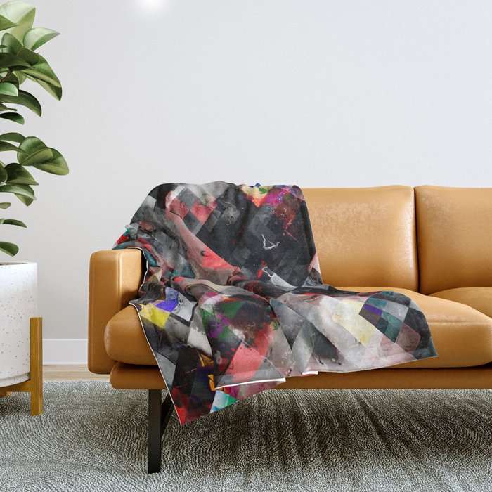 geometric pixel square pattern abstract background in red blue Throw Blanket