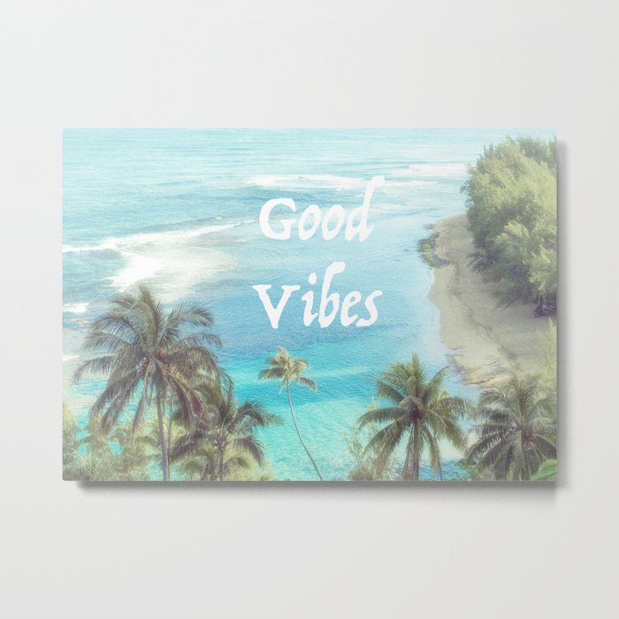Good Vibes Beachy Palms Metal Print