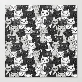 Funny cat faces pattern in grey, black, and white Canvas Print