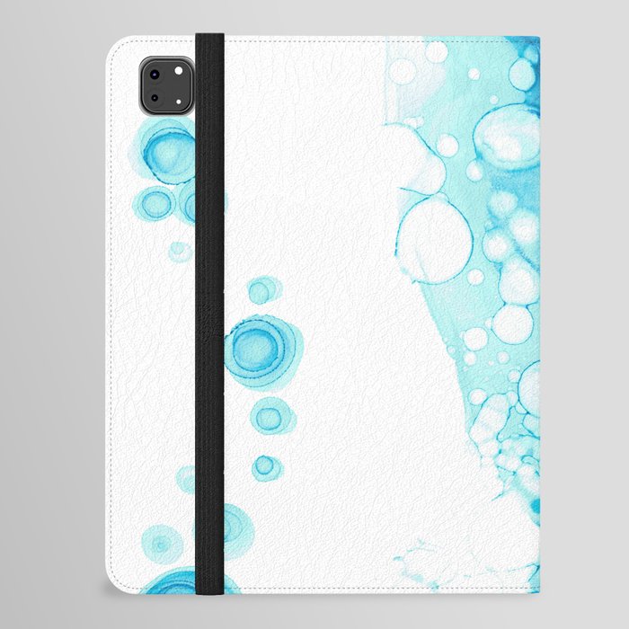 Light Ocean Blue bubbles Abstract 4222 Alcohol Ink Painting by Herzart iPad Folio Case
