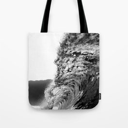 Aqua chrome a-frame wave surfing tunnel ocean portrait art black and white photograph / photography Tote Bag