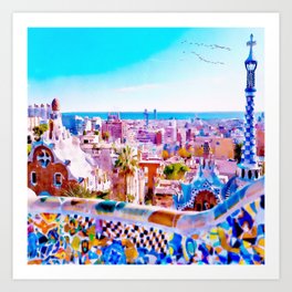 Park Guell Watercolor painting Art Print