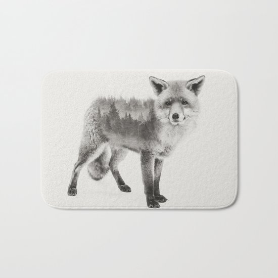 Fox Black and White Double Exposure Bath Mat