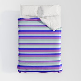 [ Thumbnail: Blue, Orchid, Light Blue & Light Cyan Colored Pattern of Stripes Duvet Cover ]