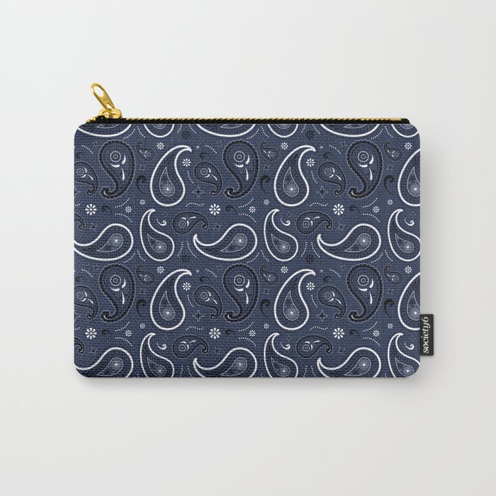 Black and White Paisley Pattern on Navy Blue  Background Carry-All Pouch