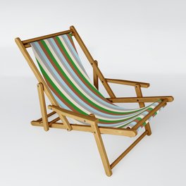[ Thumbnail: Eyecatching Dark Grey, Beige, Forest Green, Sienna, and Light Blue Colored Stripes/Lines Pattern Sling Chair ]
