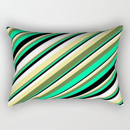 [ Thumbnail: Eyecatching Tan, Dark Olive Green, Green, Black, and White Colored Lines/Stripes Pattern Rectangular Pillow ]