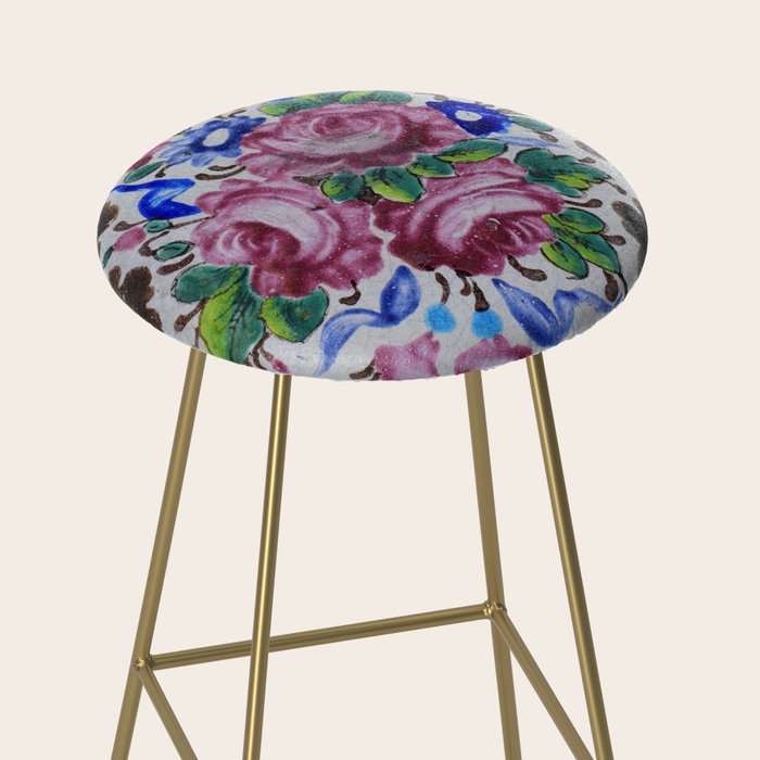 Floral tile yellow turquoise Bar Stool by neginkhatoun ...