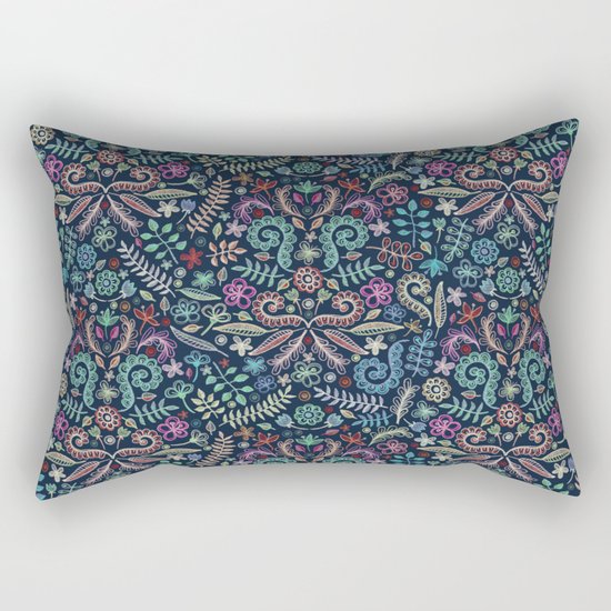 Colored Chalk Floral Doodle Pattern Rectangular Pillow