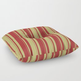 [ Thumbnail: Dark Khaki & Brown Colored Striped Pattern Floor Pillow ]