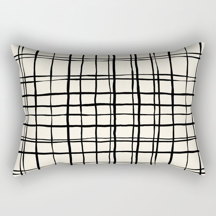 Timeless Tattersall Grid with beige and black stripes  Rectangular Pillow