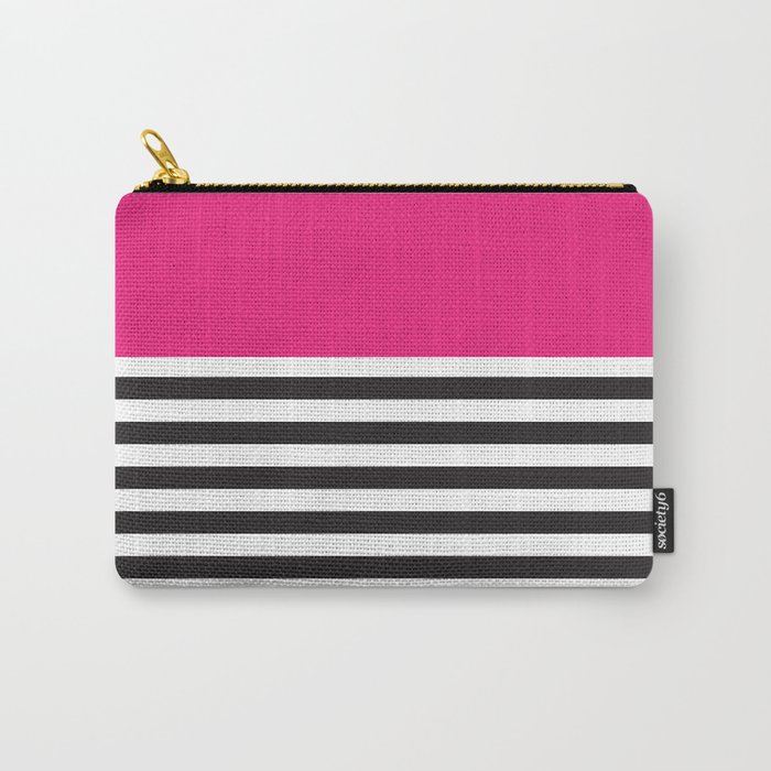 Hot Pink Magenta and Black and White Stripe Carry-All Pouch
