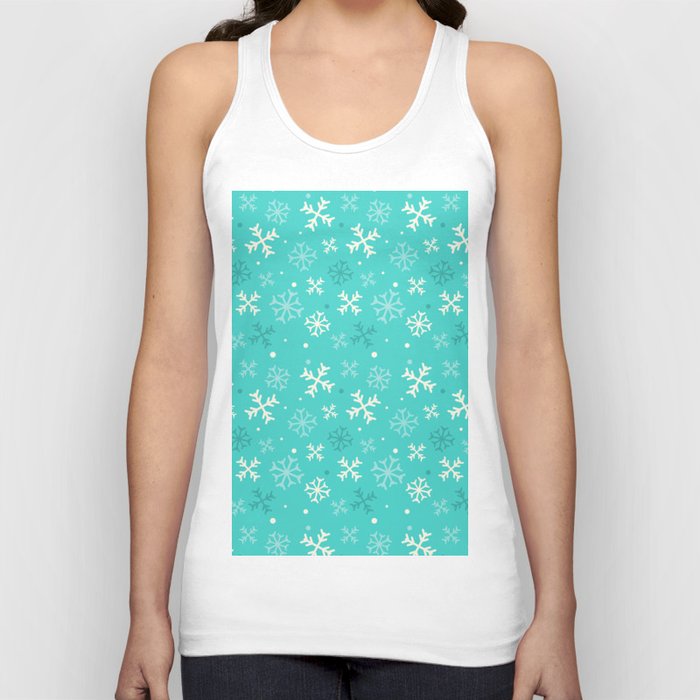 Christmas Pattern Turquoise White Snowflake Tank Top