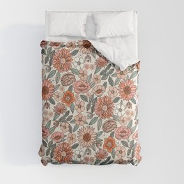 70s flowers - 70s, retro, spring, floral, florals, floral pattern, retro flowers, boho, hippie, earthy, muted Comforter
