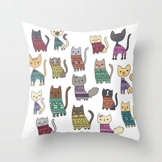 sweater cats Throw Pillow