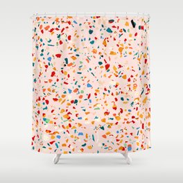 Blush Terrazzo | Pink Eclectic Speckles | Abstract Confetti Painting | Chic Bohemian Illustration Shower Curtain