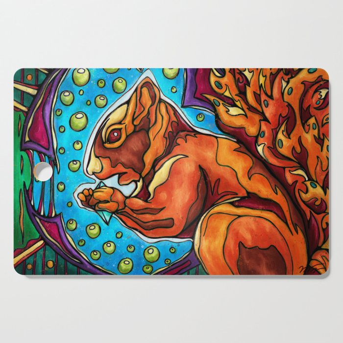 Red squirrel in futuristic forest painting Cutting Board