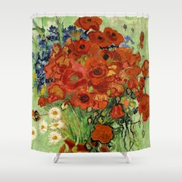 Vincent van Gogh "Still Life, Vase with Daisies, and Poppies" Shower Curtain