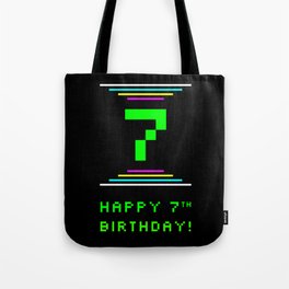[ Thumbnail: 7th Birthday - Nerdy Geeky Pixelated 8-Bit Computing Graphics Inspired Look Tote Bag ]