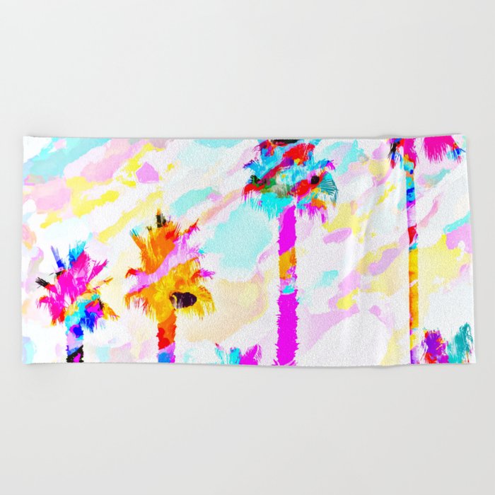 Palm Tree With Colorful Painting Texture Abstract Background In