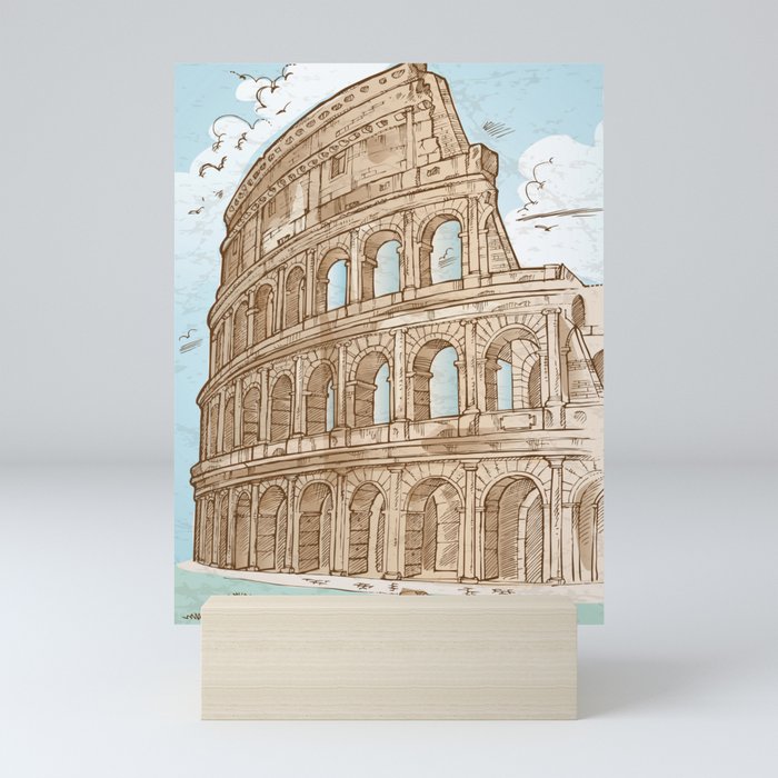 colosseum color hand draw background Mini Art Print