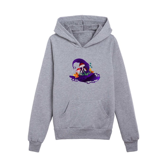 Purple Witch Hat with Mushrooms Kids Pullover Hoodie