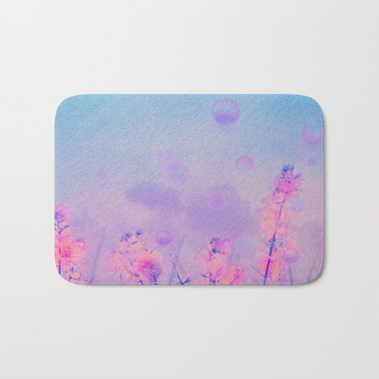 Spring Purple Dream (Neon Pink Wildflowers, Indigo Sky) Bath Mat