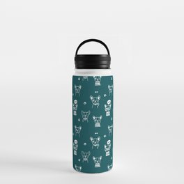 Teal Blue and White Hand Drawn Dog Puppy Pattern Water Bottle