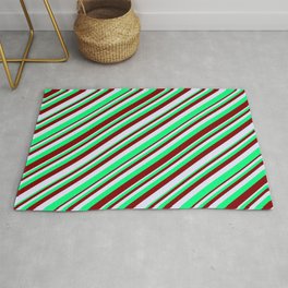 [ Thumbnail: Green, Maroon & Lavender Colored Striped/Lined Pattern Rug ]