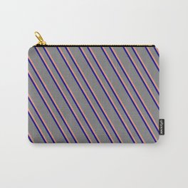 [ Thumbnail: Gray, Dark Salmon, and Dark Blue Colored Lines Pattern Carry-All Pouch ]