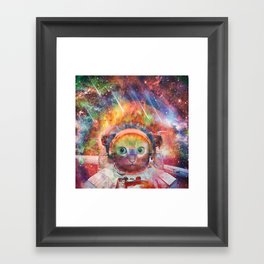 Psychedelic Trippy Cat Astronaut Framed Art Print