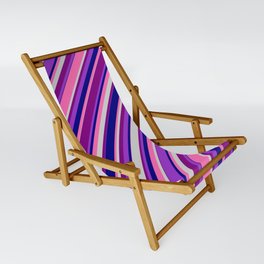 [ Thumbnail: Eye-catching Purple, Dark Orchid, Blue, Hot Pink & Light Grey Colored Lined Pattern Sling Chair ]