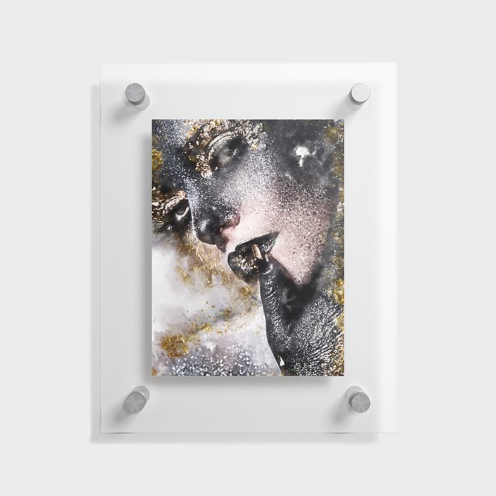 Beautiful Abstract Black and Gold Woman Portrait Floating Acrylic Print